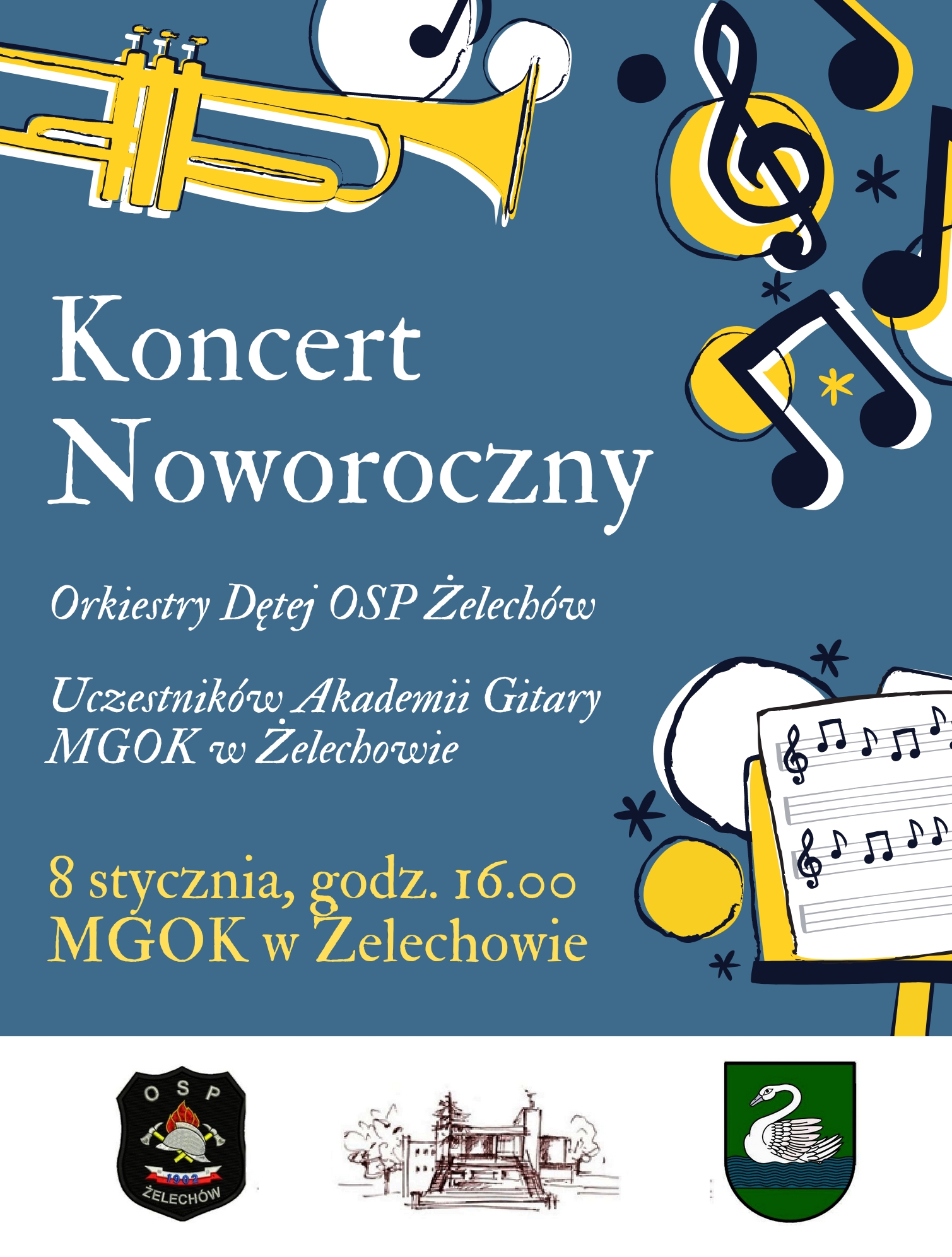 Miniaturka artykułu Koncert Noworoczny Orkiestry Dętej OSP w Żelechowie oraz uczestników Akademii Gitary MGOK