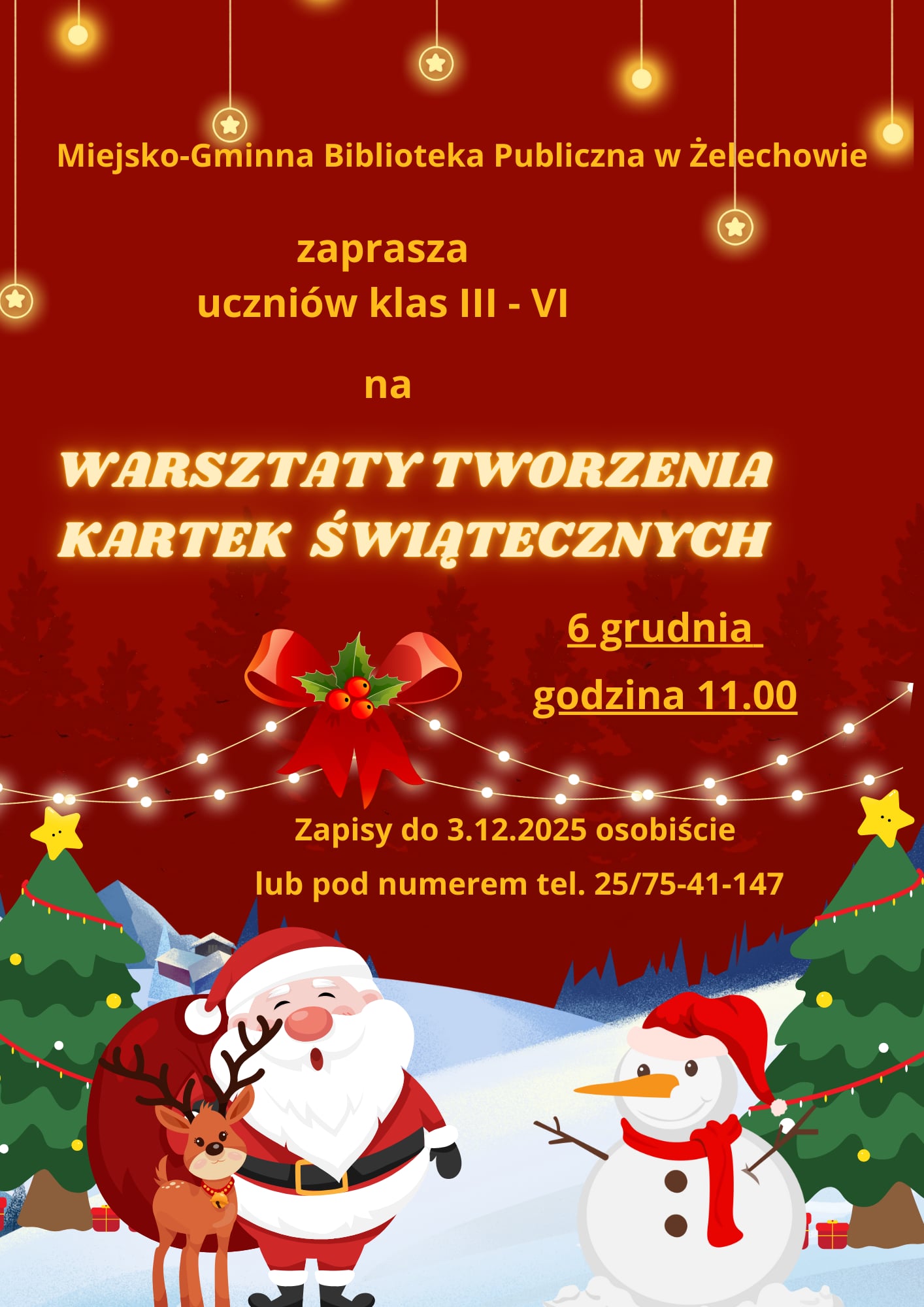 Miniaturka artykułu Biblioteka zaprasza na świąteczne warsztaty!